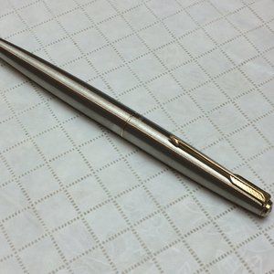 NWOT Vintage Parker Fountain Pen in Brushed Steel and Gold Accents. Never used.